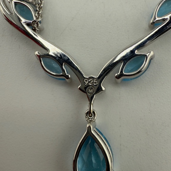 Blue Topaz & White Sapphire Tear Drop Necklace New - Picture 12 of 15